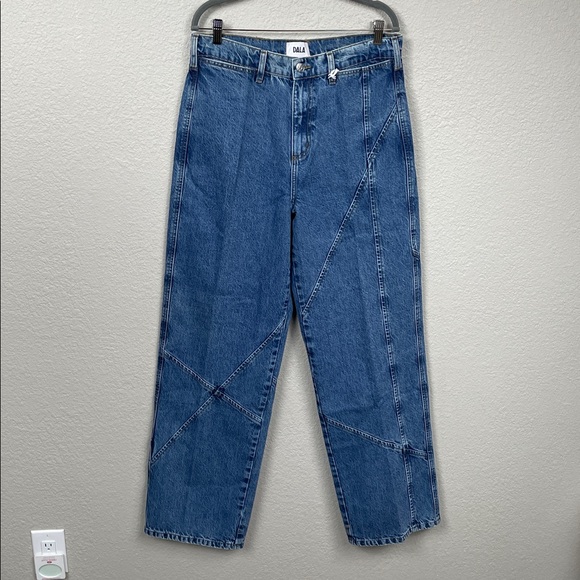 NWT Dala Denim Angle Starch Jeans Long Wide Leg Cornflower Blue Sz 30 - Picture 4 of 15